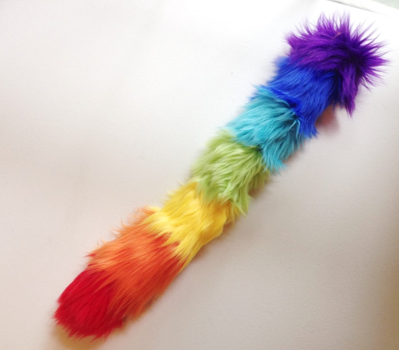 Rainbow Cat Tail Faux Fur Kitty Costume Tail image 1