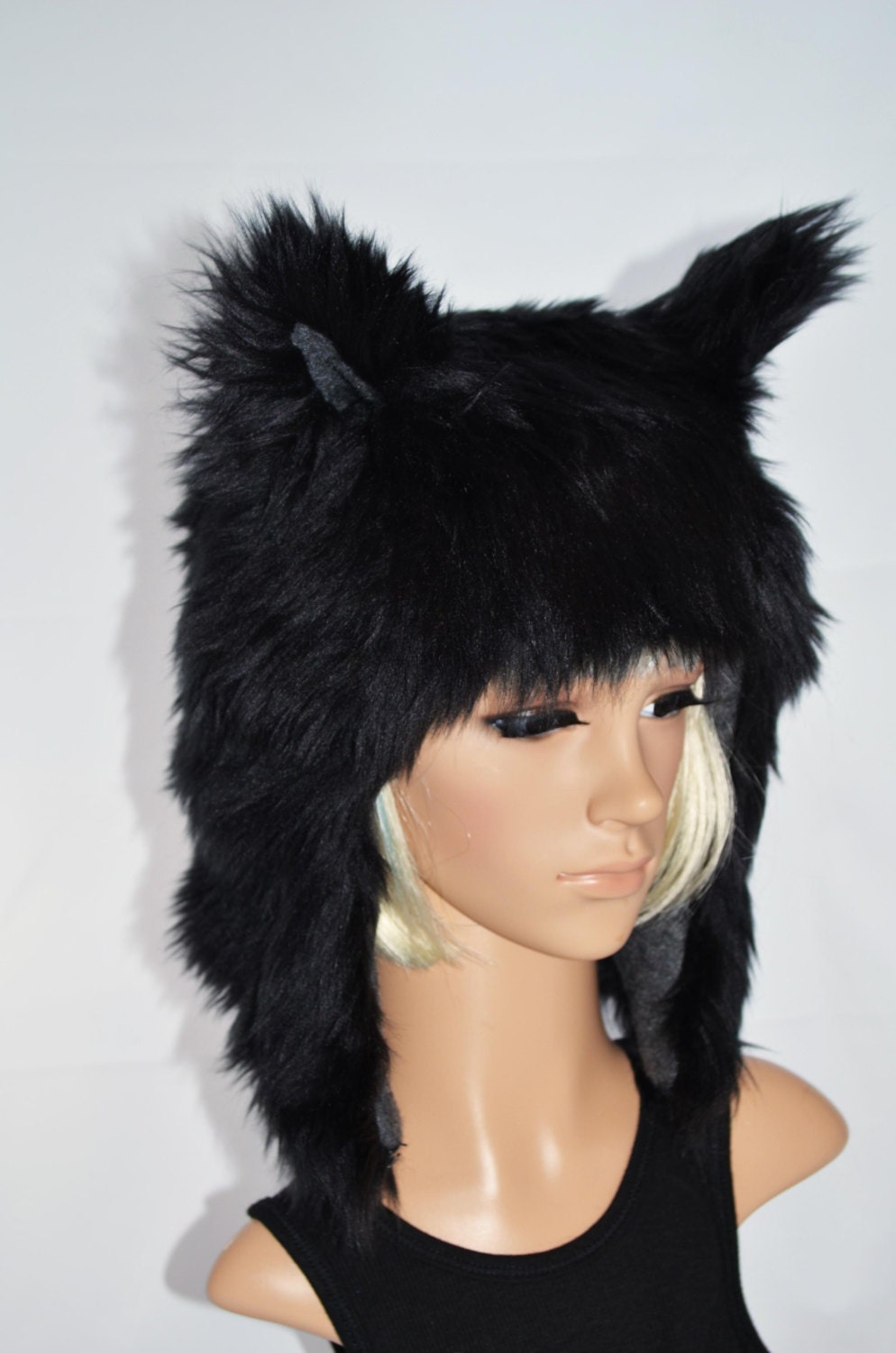 Black Wolf Hat Faux Fur Animal Hat Etsy