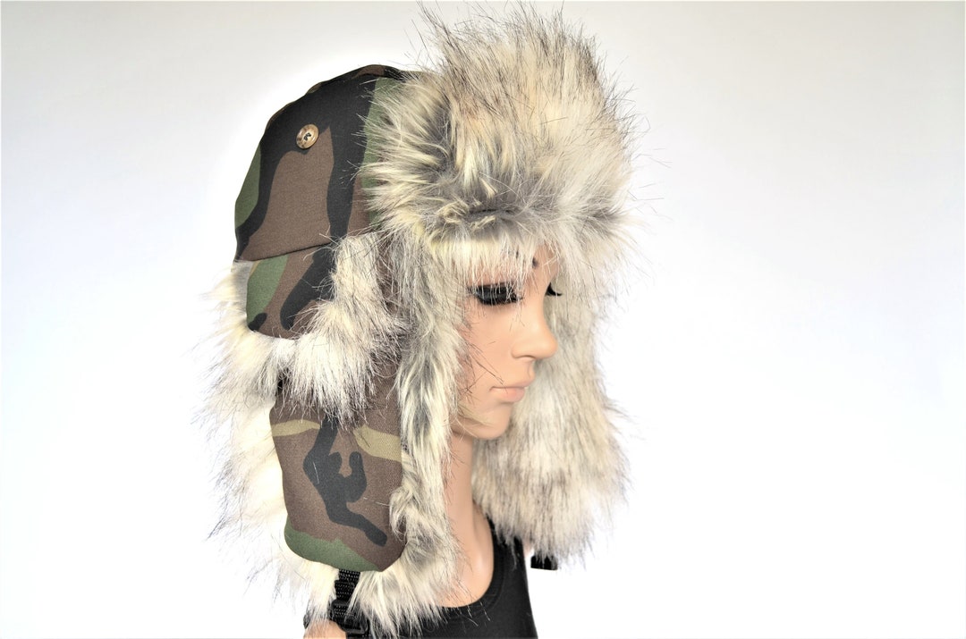 Camo Trapper Hat With Faux Fur Camouflage Etsy