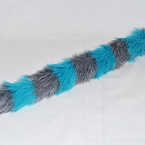 Cheshire Cat Tail Faux Fur Kitty Tail with Gray and Blue Stripes image 5
