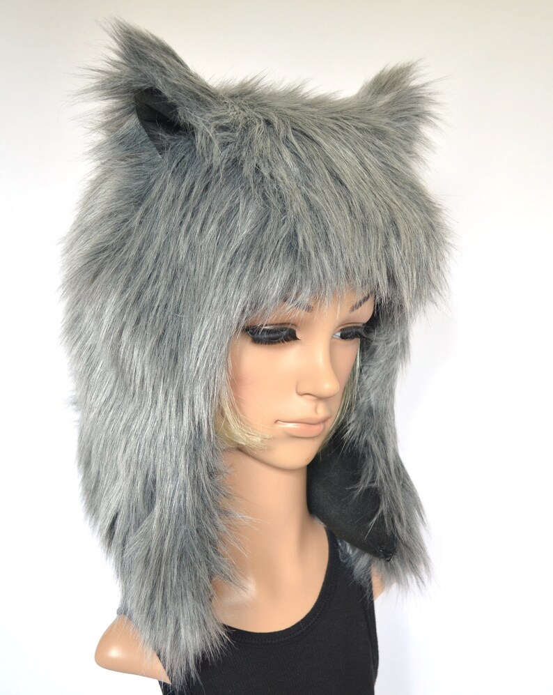 Gray Wolf Hat Faux Fur Animal Hat For Women and Men