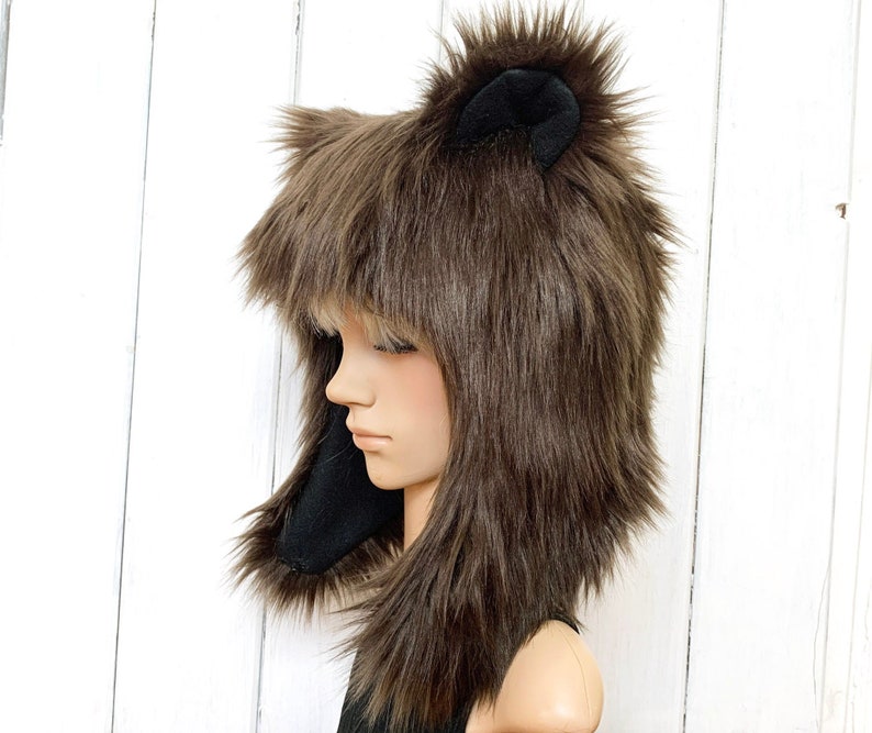 Dark Brown Bear Hat Faux Fur Animal Hat Grizzly image 1