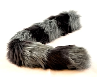 Gray Cat Tail with Black Stripes Faux Fur Kitty Tail