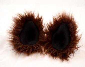Brown Ears Clip On in Faux Fur