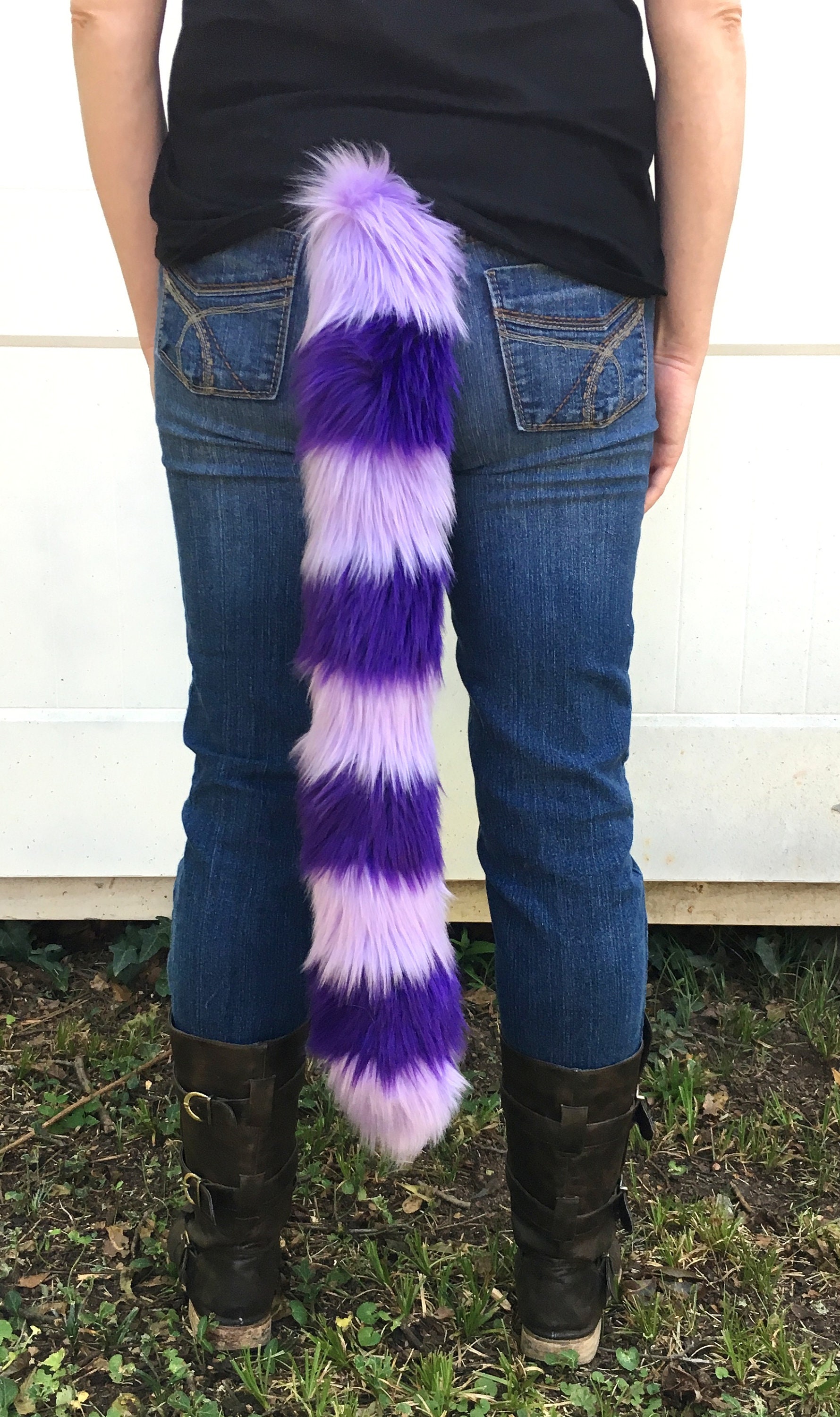 Purple Cat Tail Faux Fur Kitty Tail with Lavender and Dark Etsy