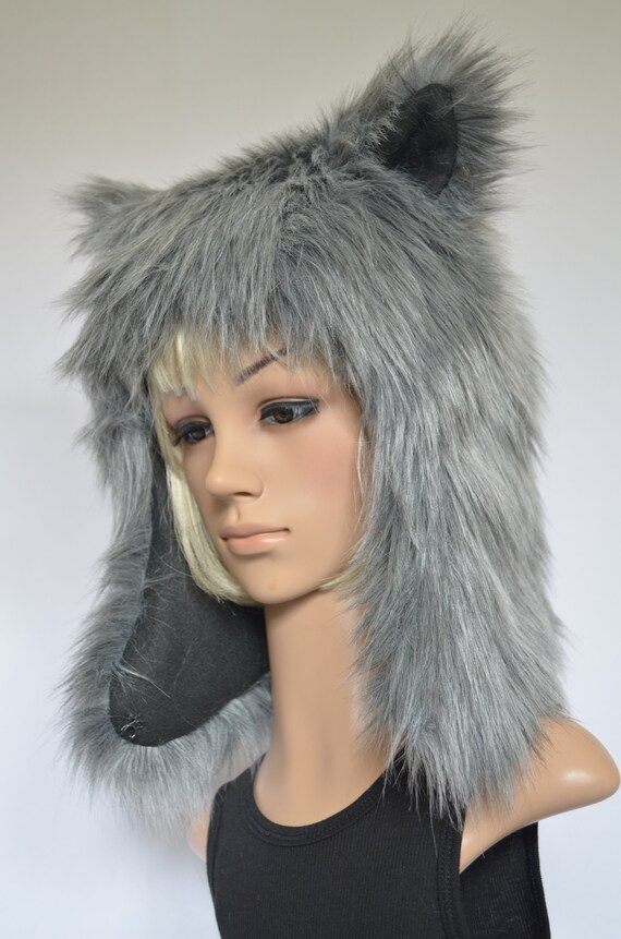 Gray Wolf Hat Faux Fur Animal Hat for 
