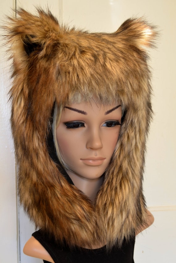 Brown Bear Hat Faux Fur Animal Hat 
