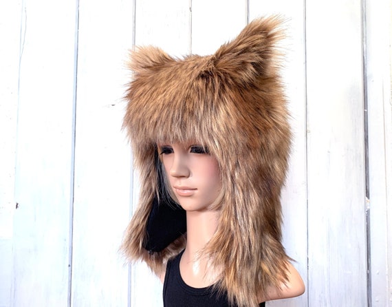 Brown Wolf Hat Faux Fur Animal Hat Werewolf