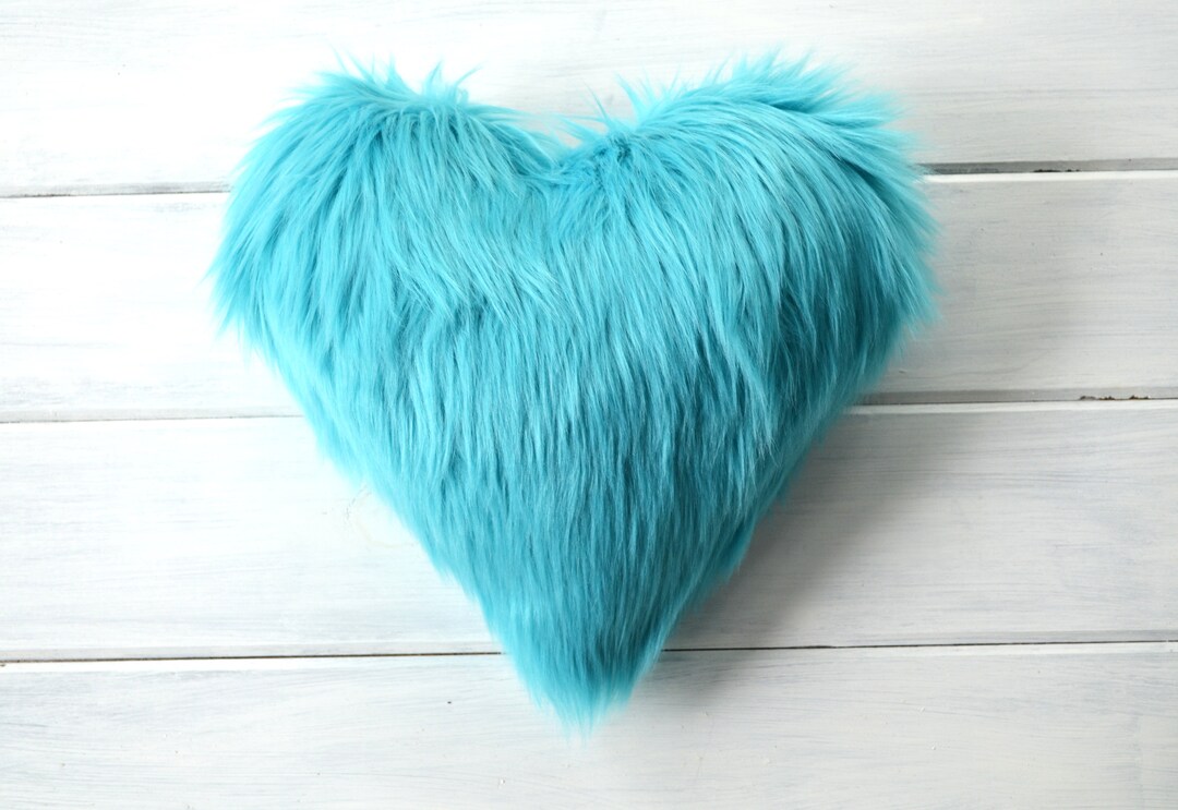 Blue Heart Pillow Faux Fur Etsy