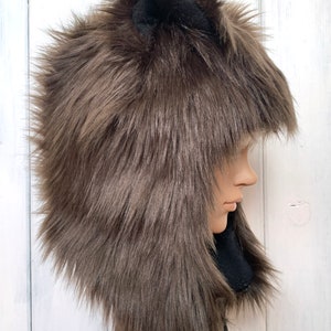 Dark Brown Bear Hat Faux Fur Animal Hat Grizzly image 3