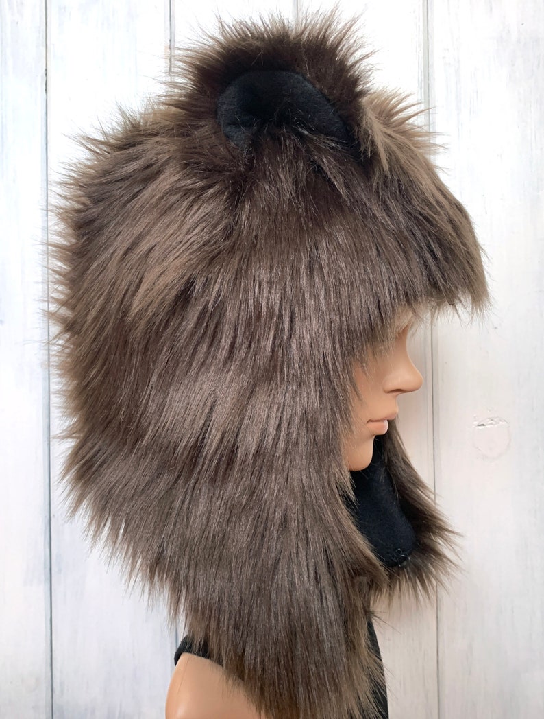 Dark Brown Bear Hat Faux Fur Animal Hat Grizzly image 3