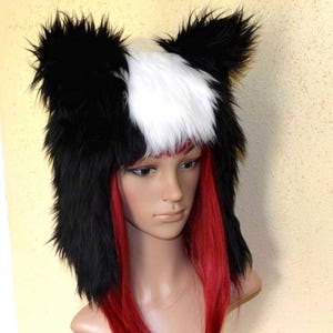 Skunk Hat Faux Fur Animal Hat in Black and White