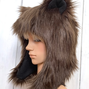 Dark Brown Bear Hat Faux Fur Animal Hat Grizzly image 2