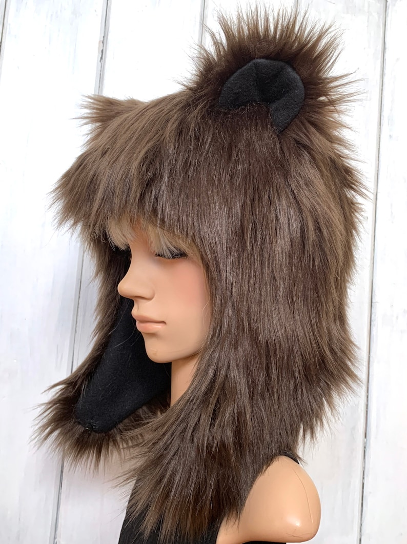 Dark Brown Bear Hat Faux Fur Animal Hat Grizzly image 2