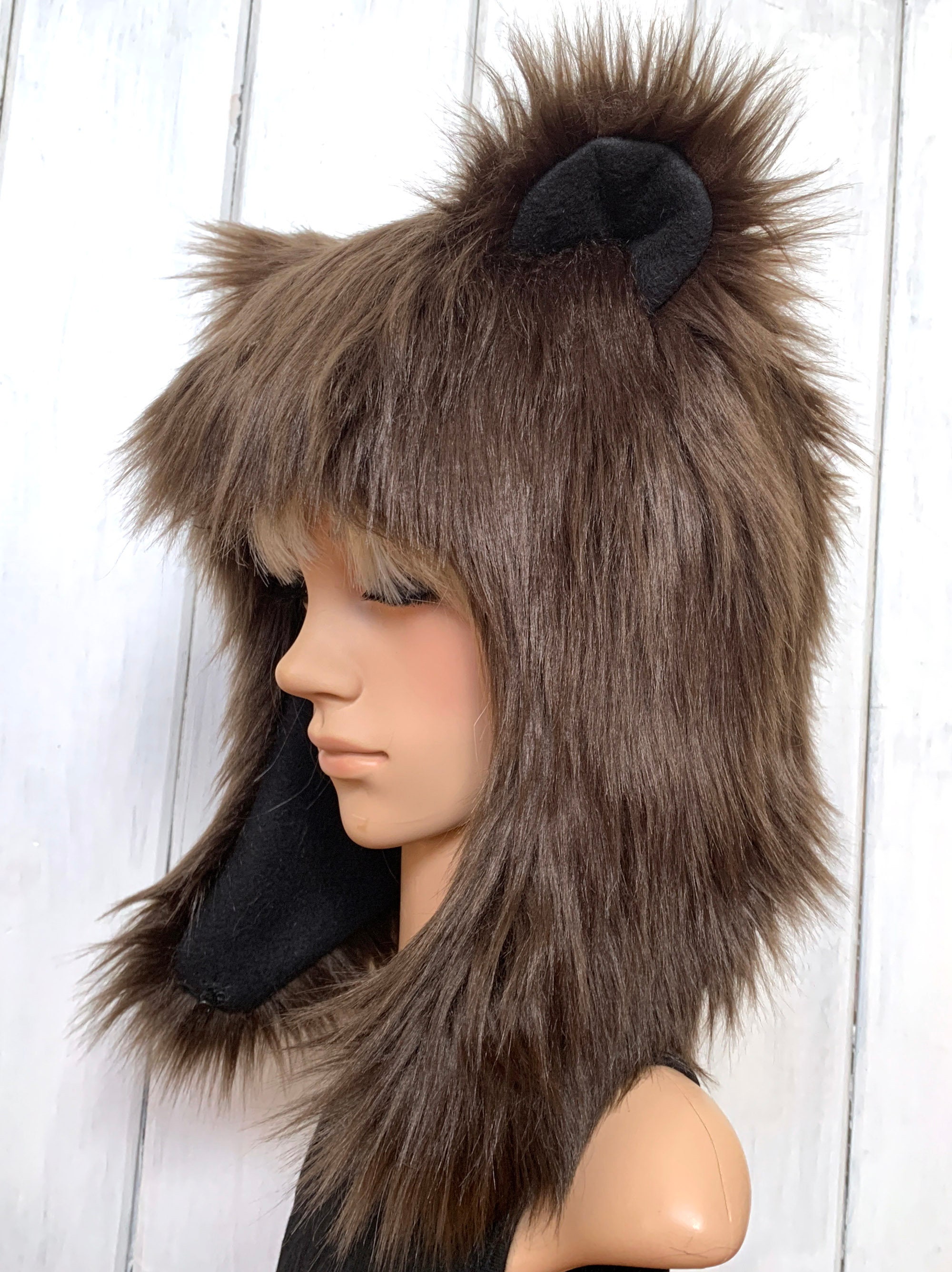 Dark Brown Bear Hat Faux Fur Animal Hat Grizzly - Etsy