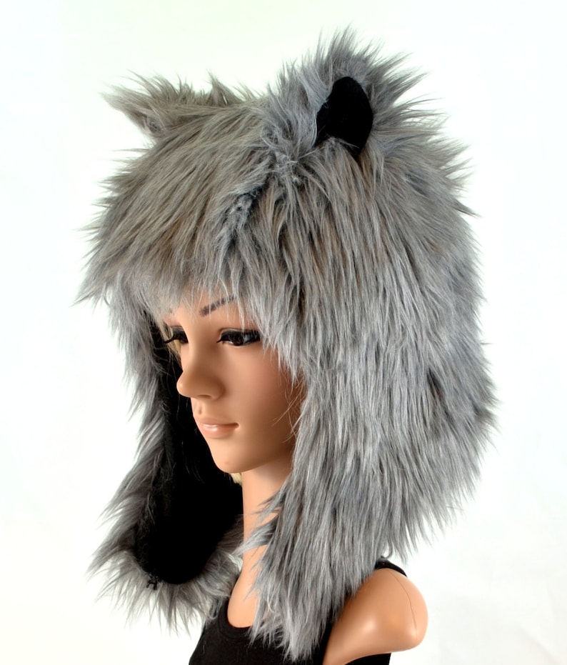 Gray Wolf Hat Faux Fur Animal Hat For Women and Men