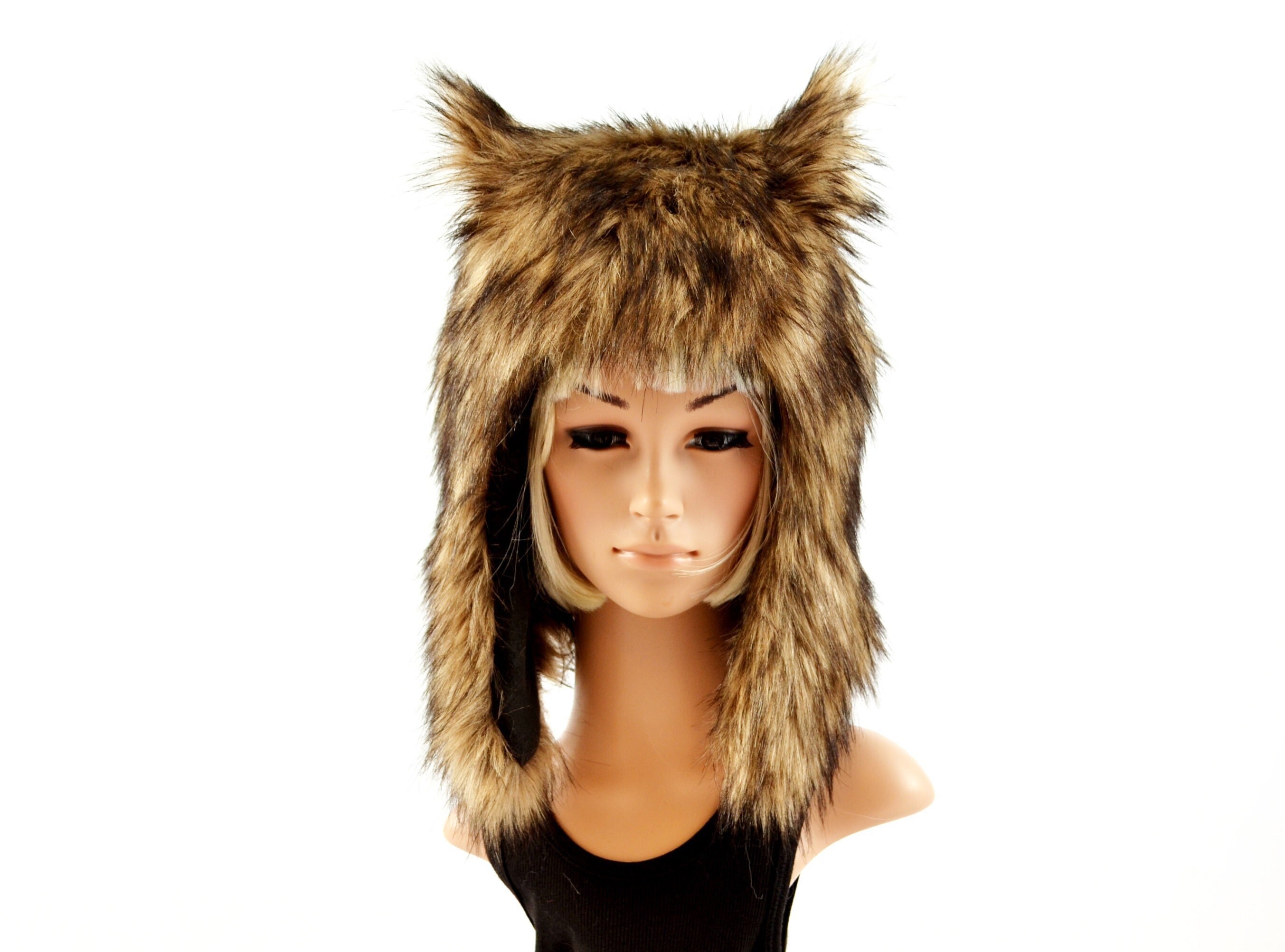 Brown Wolf Hat Faux Fur Animal Hat 