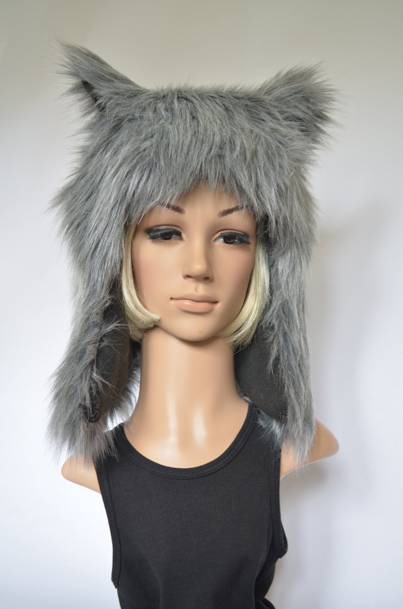 Gray Wolf Hat Faux Fur Animal Hat For Women and Men