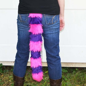 Cat Tail Faux Fur Kitty Tail Pink and Purple Stripes image 1