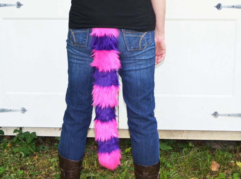 Cat Tail Faux Fur Kitty Tail Pink and Purple Stripes image 1