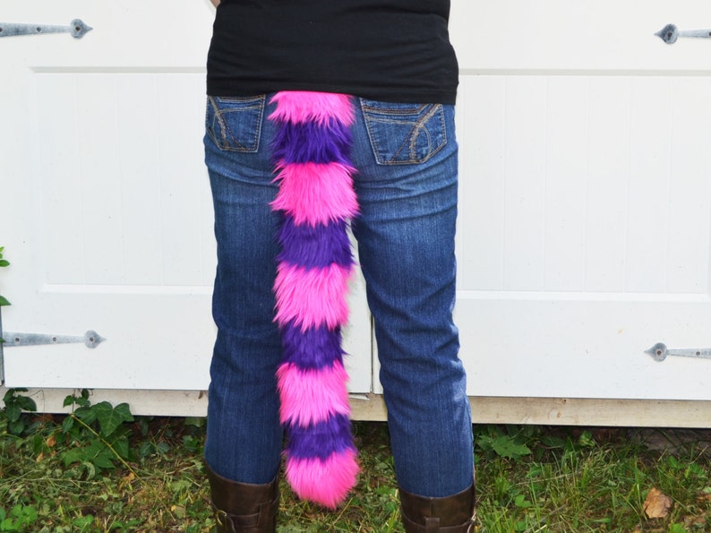 Cat Tail Faux Fur Kitty Tail Pink and Purple Stripes image 3