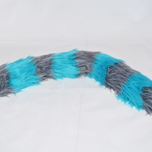 Cheshire Cat Tail Faux Fur Kitty Tail with Gray and Blue Stripes image 4