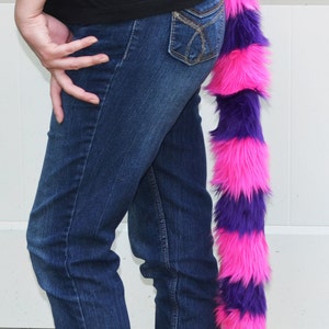 Cat Tail Faux Fur Kitty Tail Pink and Purple Stripes image 4