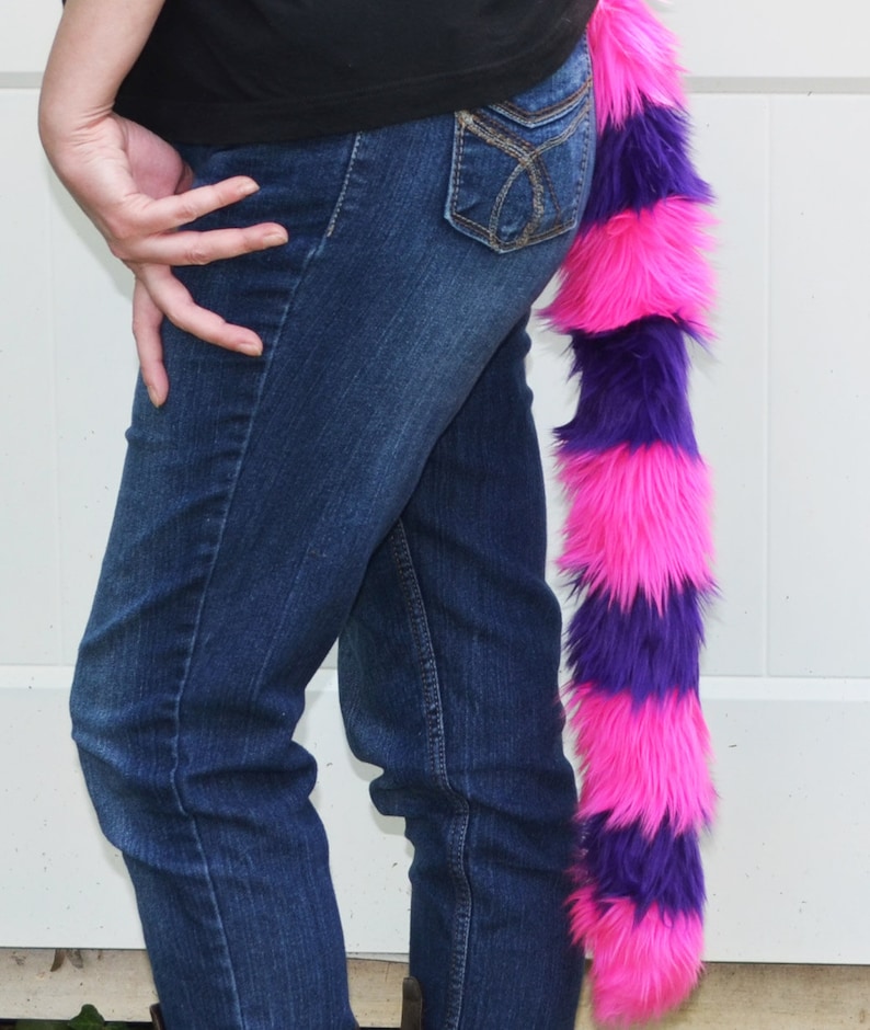 Cat Tail Faux Fur Kitty Tail Pink and Purple Stripes image 4