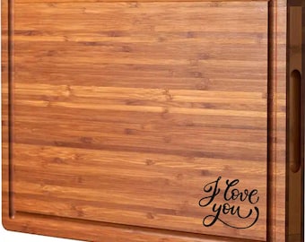 Tabla de cortar de bambú grande, personalizada y de primera calidad. Tabla de cortar grabada. Ideal como regalo de inauguración, regalo de Acción de Gracias o regalo navideño. Envío rápido.
