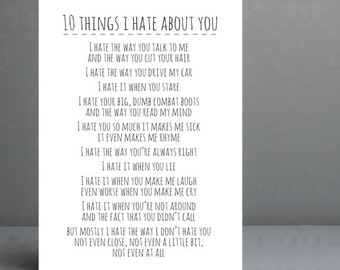 10 Things I Hate About You Movie Quote Print. FREE DELIVERY.