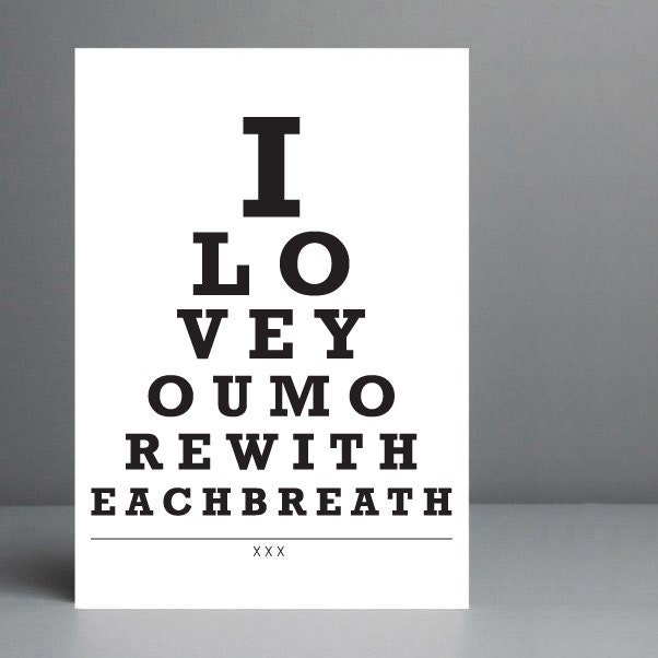 eye chart typography print i love you more with each breath etsy