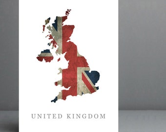 Flag Map of United Kingdom Print. 8x10 on A4 Archival Matte Paper FREE DELIVERY.