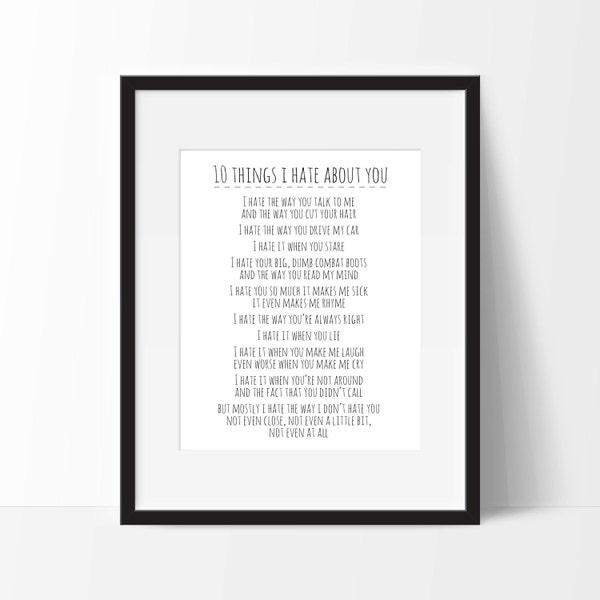 10 Things I Hate About You Pdf Wall Art - Etsy