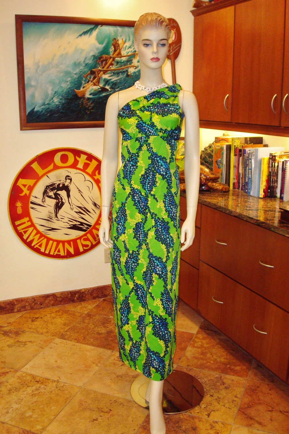 one shoulder hawaiian dress