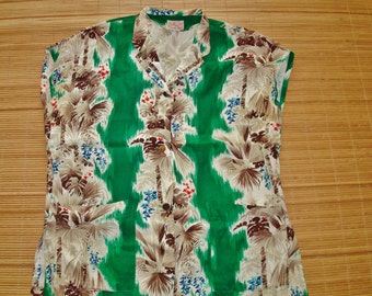 Ladies Vintage 50s Bette Lace Tea Timer Rayon Hawaiian Aloha Shirt - M - The Hana Shirt Co