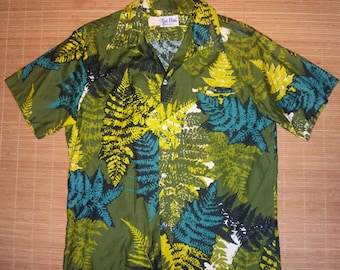Mens Vintage 70s Kai Nani Jungle Floral Hawaiian Aloha Shirt - L - The Hana Shirt Co