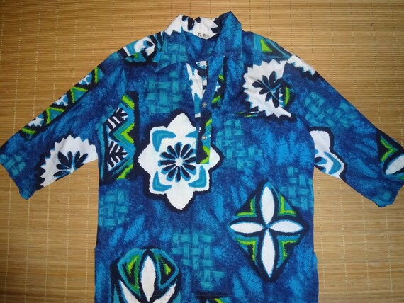 Mens Vintage 70s Reef Bark Cloth Hawaiian Aloha Sh