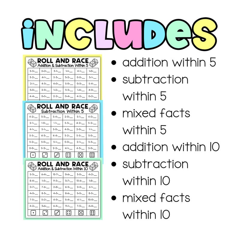 Roll and Race Math Dice Games | Addition and Subtraction Within 10 ...