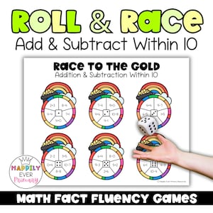 Saint Patrick’s Day Fact Fluency Games | Roll and  Race Addition & Subtraction Within 10 | Math Centers | Kindergarten and 1st Grade