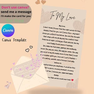 May include: A digital love letter template with the text "A Love Letter To Your Person" in a handwritten font. The design includes hearts, an envelope, and the words "To My Love" with a heartfelt message.