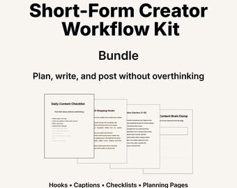 Kit di flusso di lavoro per creatori di testi abbreviati (pacchetto) / Ganci, didascalie, checklist e pagine di pianificazione