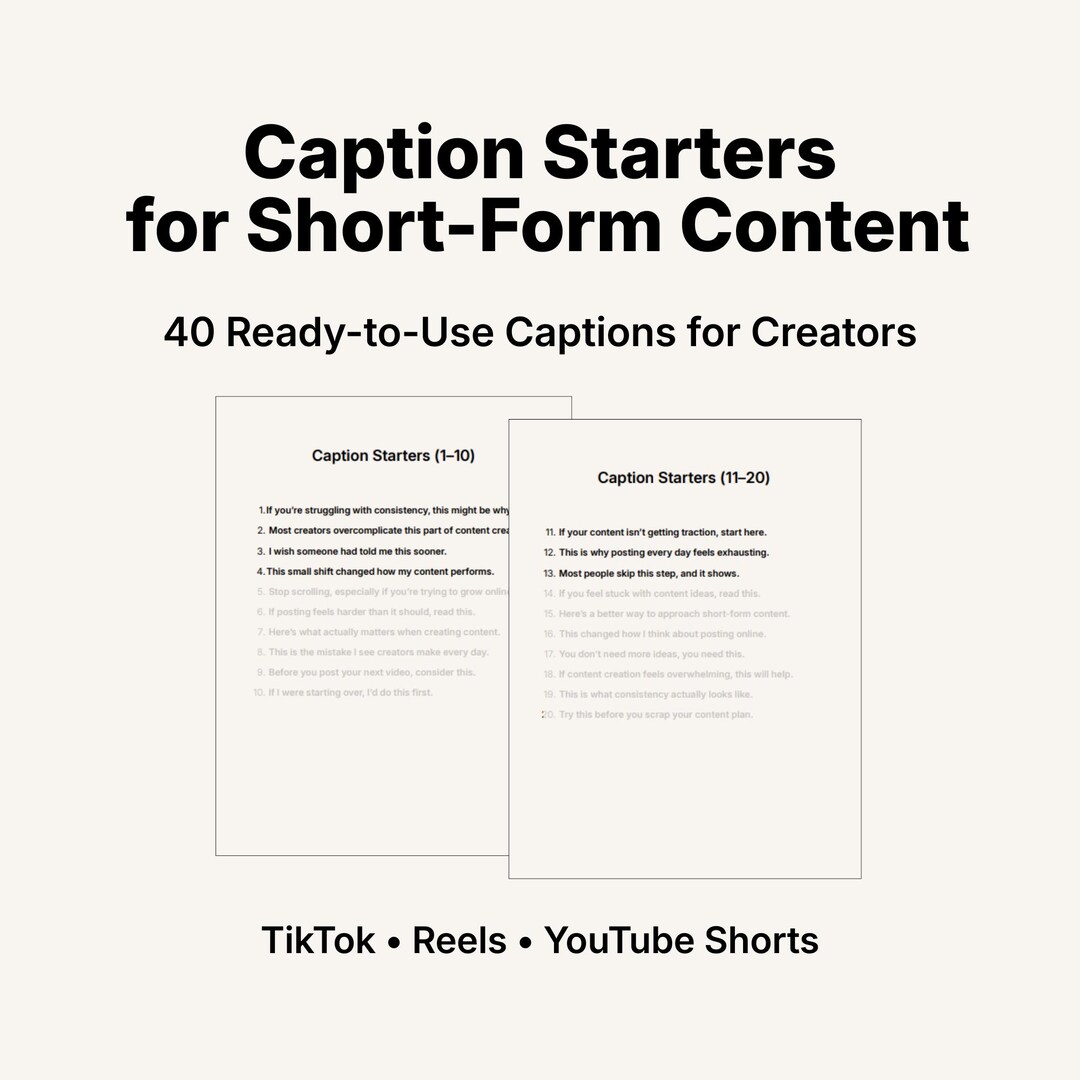 Caption Note Form Caption Starters for Short-form Content | 40 Ready-to-use Captions for ...