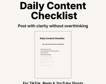 Elenco di controllo dei contenuti giornalieri / Elenco di controllo semplice per la pubblicazione di TikTok, Reels e YouTube Shorts