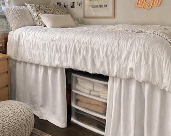 Retractable gliding DORM BEDSKIRT (White), New Dorm Hack!