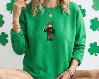 Sudadera con capucha Y2K del Día de San Patricio, sudadera con capucha retro irlandesa de los 90, cuello redondo con tréboles y bar Crawl