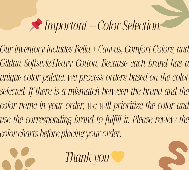 a text box with a red pushpin icon, a heart, and some decorative elements. The text box is titled "Color Selection" and provides instructions for color selection in an inventory.