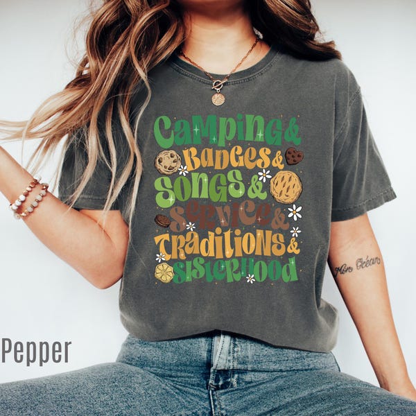 Comfort Colors Camping Badges Leader Girl Shirt, Camping Girl Tee