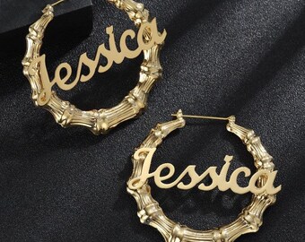 Pendientes de aro de bambú con nombre