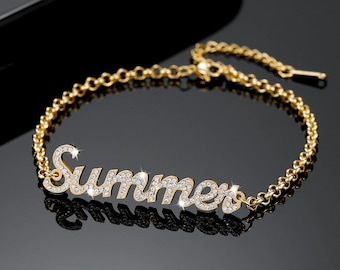 Pulsera con nombre adornada con diamantes