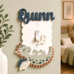 Personalized Baby Dragon Light Switch Plate, Custom Name Switch Cover, Nursery Decor
